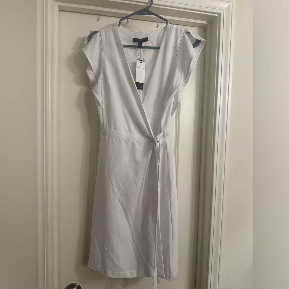 Banana Republic Cream Sheath Dress V-Neck Flutter Sleeve